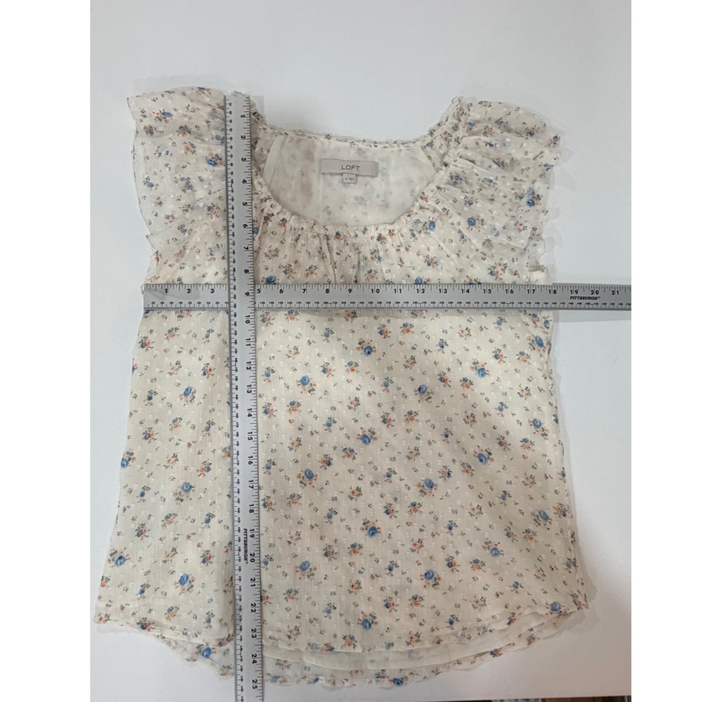 LOFT Floral Ruffle Blouse Womens Small White NWOT Clip Dot Sleeveless Top - Picture 9 of 9
